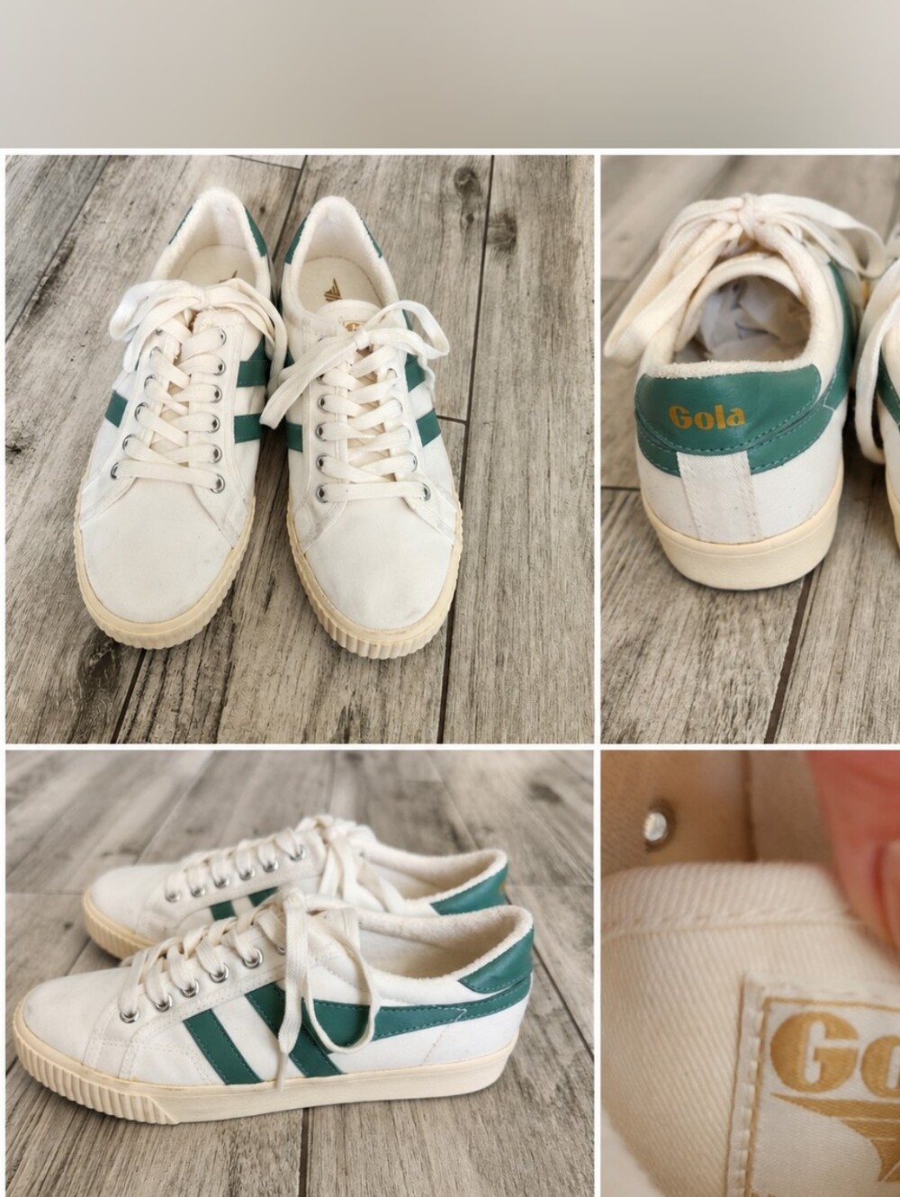 Gola Mark Cox Tennis Shoes Off White Green Retro Sneakers US 7